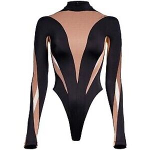 Mugler x HM Black and Tan Asymmetrical Cut Out Bodysuit
